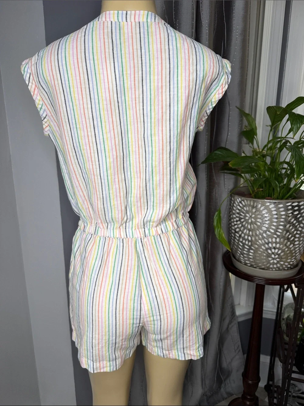 GAP Girls Sz XXL Multicolor Striped Button-Front Cotton Romper NWT